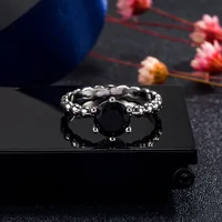 HOYON 14K white gold color retro thread ring women's six-claw black diamond ring fashion authentic 925 silver color jewelry