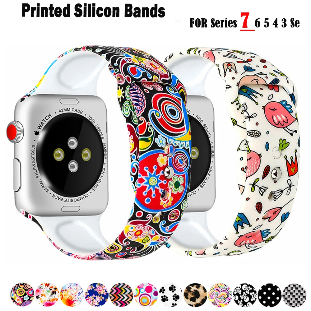 printing flower silicone strap for apple watch band 45mm 41mm 44mm 40mm 42 38 mm watchband iwatch series 8 7 6 5 4 3 2 bracelet