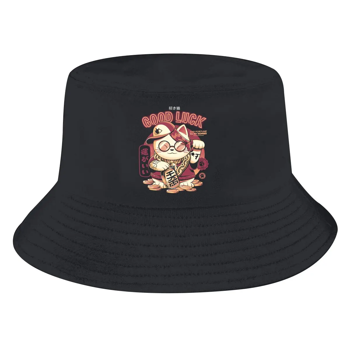 

Lucky Unisex Bucket Hats Cat Arts Retro Hip Hop Fishing Sun Cap Fashion Style Designed