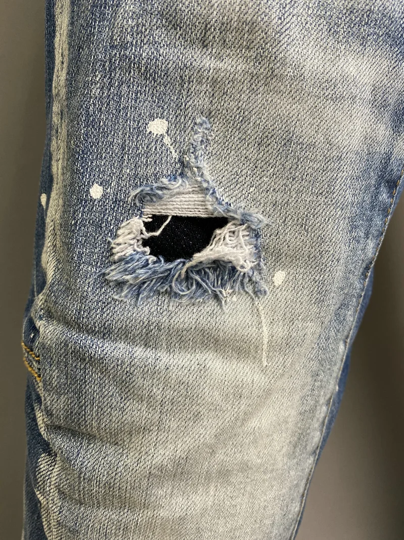 New Men's Dsquared2 Buttons Jeans Ripped For Male Skinny  Pants Men's Denim Trousers Top Quality Slim Jeans A511