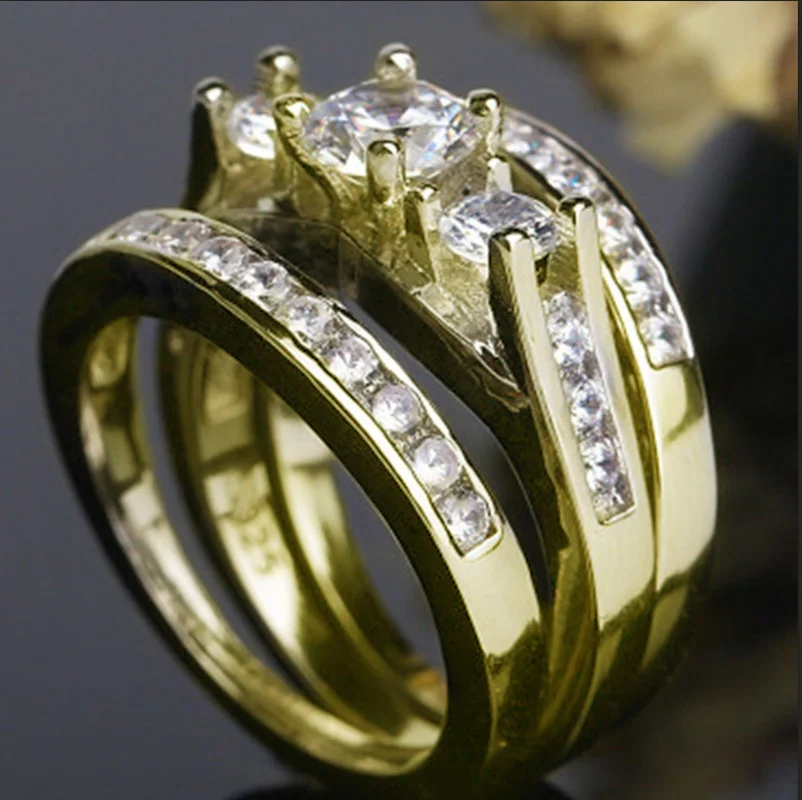 

Milangirl 3Pcs/set Exquisite Crystal Zircon Wedding Rings Set for Women Charm Dazzling Engagement Rings Set Jewelry Accessories