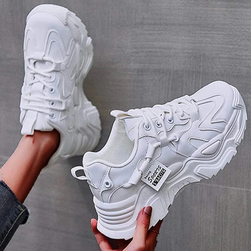 Women Platform Increase High Sneakers Outdoor Breathable Mesh Leisure Non-slip Spring Autumn New Woman Shoes Lace-up Shoes