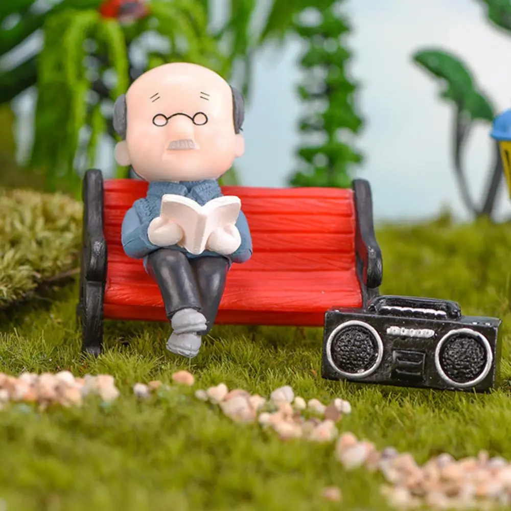 

Mini Park Bench Grandpa Grandma Model Miniature Plastic Garden Statues Landscape Garden Decor Ornament Sculptures Home Decor