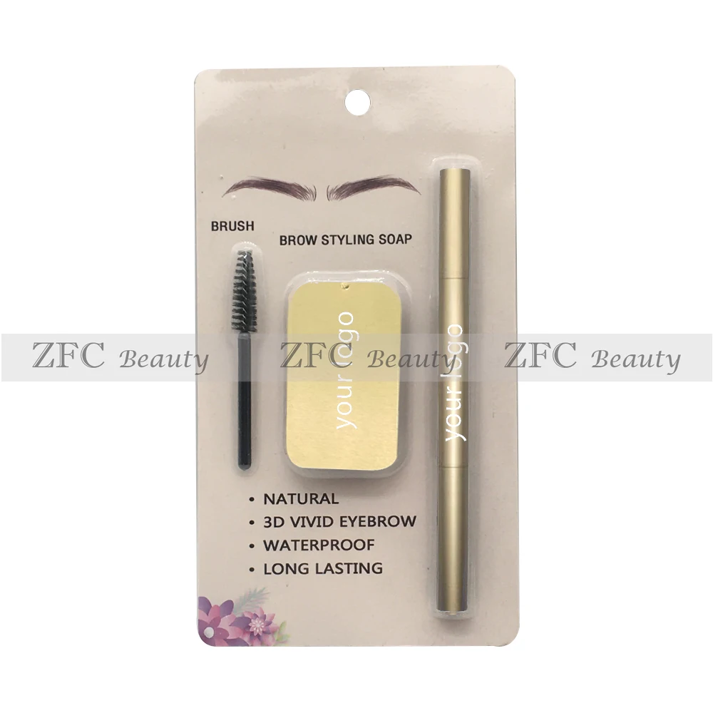 Print Logo Waterproof Vegan Long Lasting Private Label Pink Black Silver Rose Gold White  Eyebrow Pencil and Eyebrow Soap Set