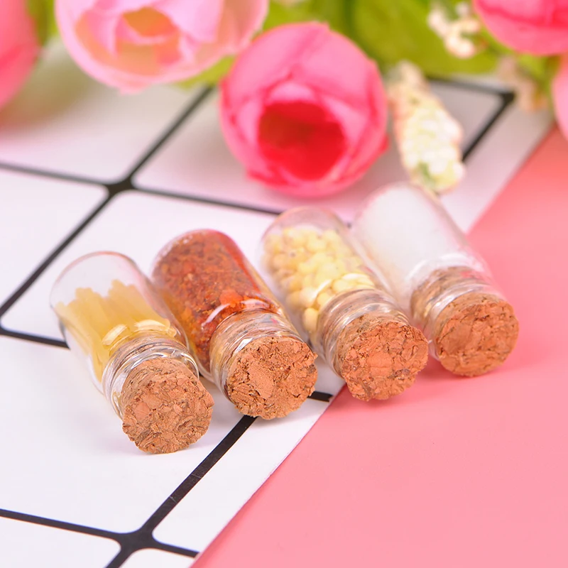 

4Pcs/Set 1/12 Scale Dollhouse Miniature Glass Dried Food Jar for Dolls House Kitchen Decor Accessories Children Kids Toys