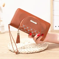 double layer long coin wallet for women tassel zipper card holder case female pu leather clutch money bag large capacity purses