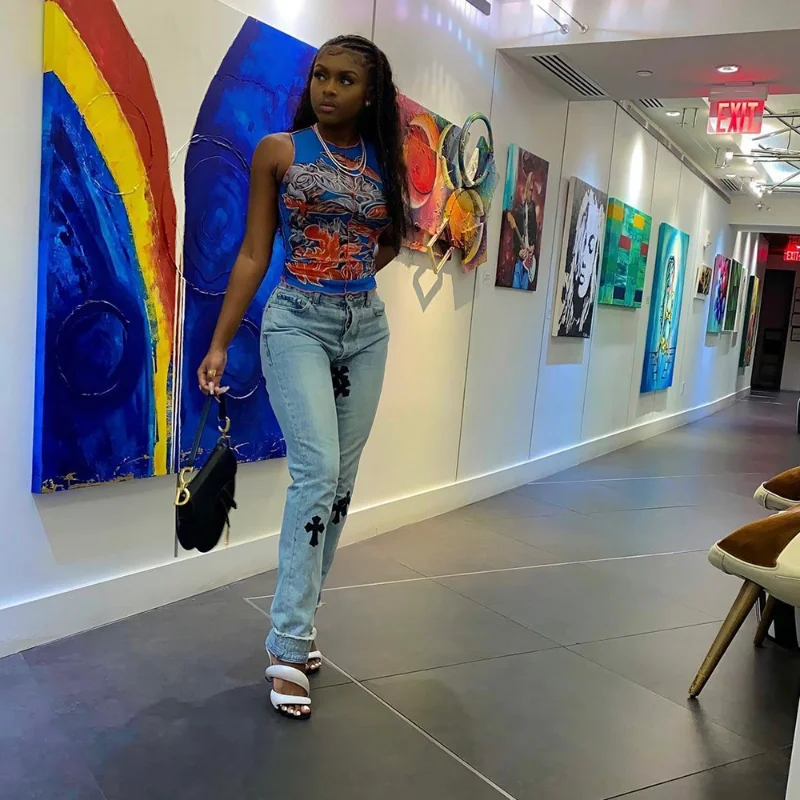 2023 new Casual Cross Printed Baggy Jeans Women Low Waist Vintage Straight Denim Trousers Y2k Goth Pants Fashion Mom Jeans