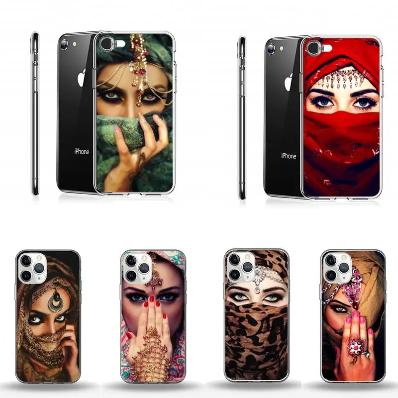 

Muslim Islamic Arabic Hijab Face Gril Eyes Phone Case Transparent soft For iphone 11 13 12 14 x xs xr pro max mini plus