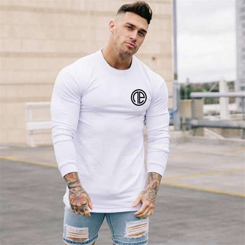 

Autumn Fashion High-elasticity embroidery T-shirt New Men long Sleeve Fitness T shirt Men solid gyms Bodybuilding brand T-shirt