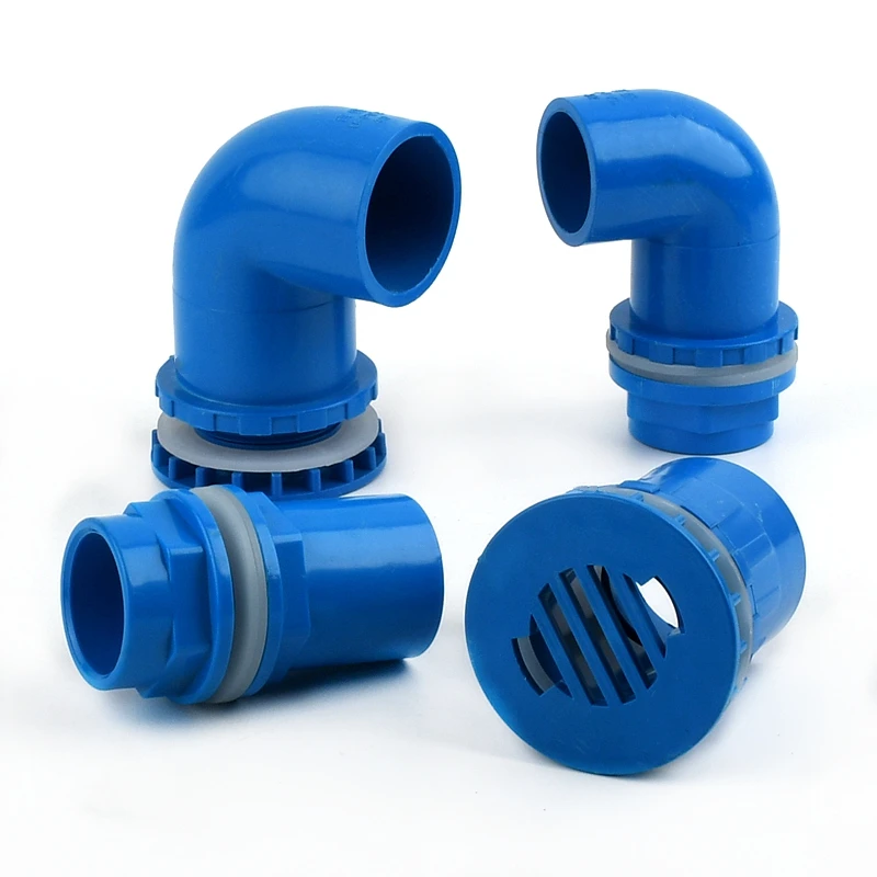 

20 25 32 40 50mm Blue PVC 90° Elbow Drainage Connector Aquarium Overflow Joints Water Inlet Outlet Supply Pipe Drain Fittings