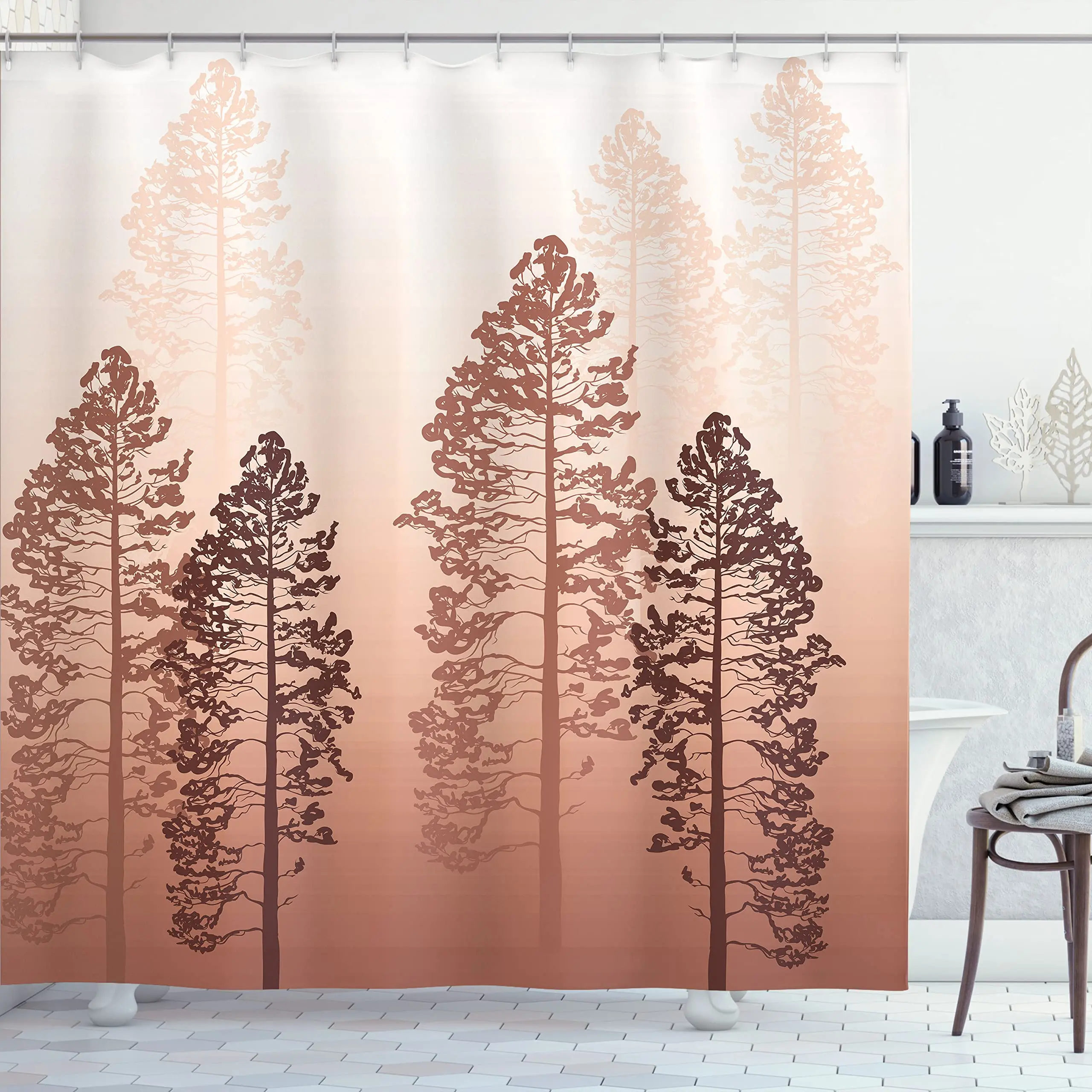 

Занавеска для душа в деревенском стиле, художественное оформление из ткани с изображением деревьев в лесу на туманном фоне дикой природы, набор украшений для ванной комнаты, экраны для ванной комнаты
