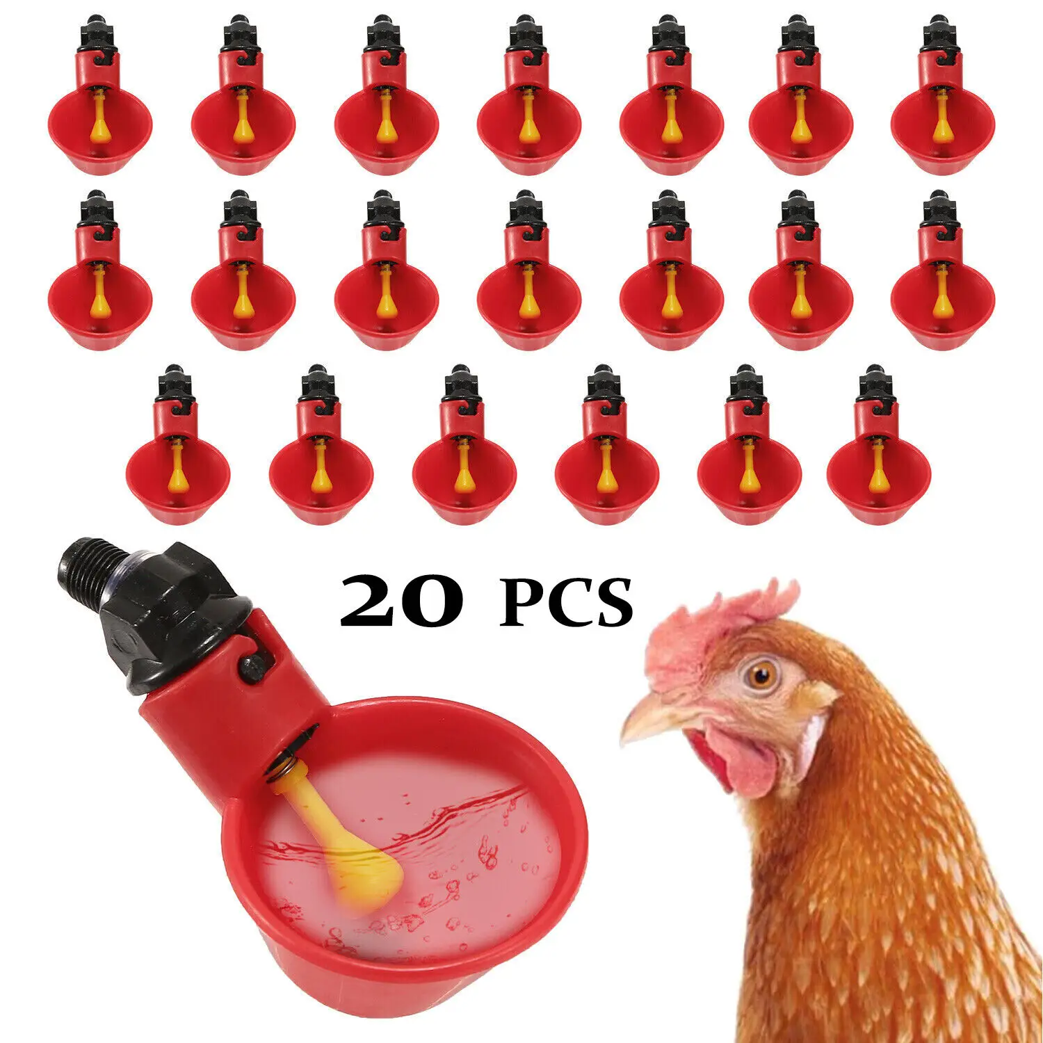 

Plastic Automatic Poultry Bird Drinking Bowl Automatic Chicken Drinking Feeder Water Cup Dispenser, 20pcs/Set