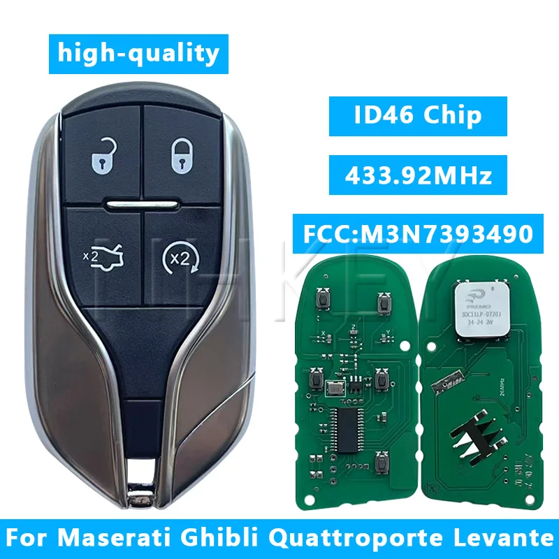 

NH KEY Maserati Ghibli/Quattroporte/Levante 2012-2019 4-кнопочный брелок — удаленный ключ с чипом ID46 PCF7945A (FCC: M3N 7393490 )