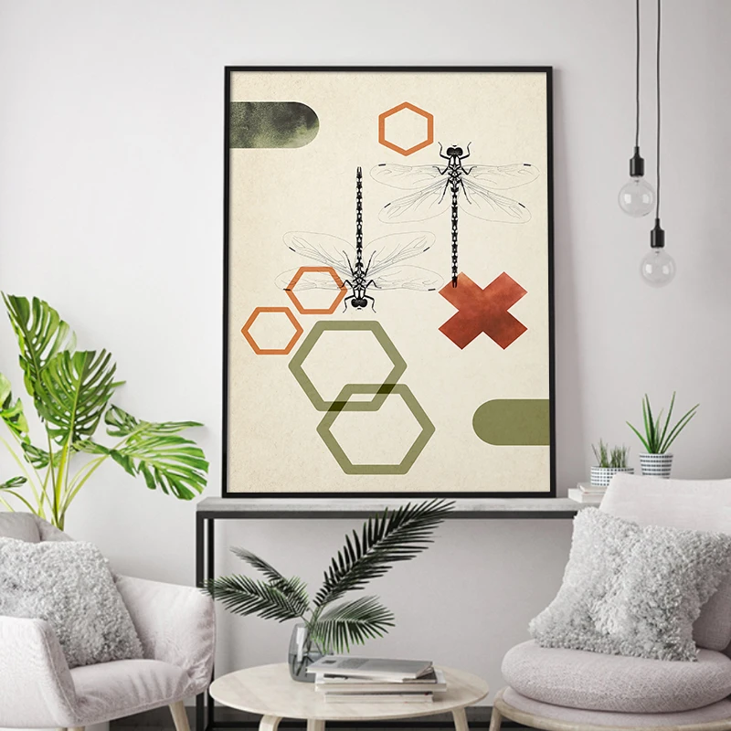 

Retro Geometric Abstract Poster Dragonflies Canvas Painting and Prints Wall Art Pictures for Living Room Cuadros Decor