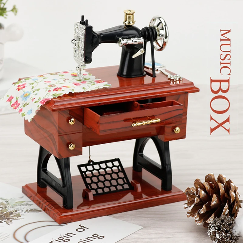 

Mini Vintage Music Box Sewing Machine Style Mechanical For Birthday Gift Table Decor Sewing Machine Style Mechanical Music Box