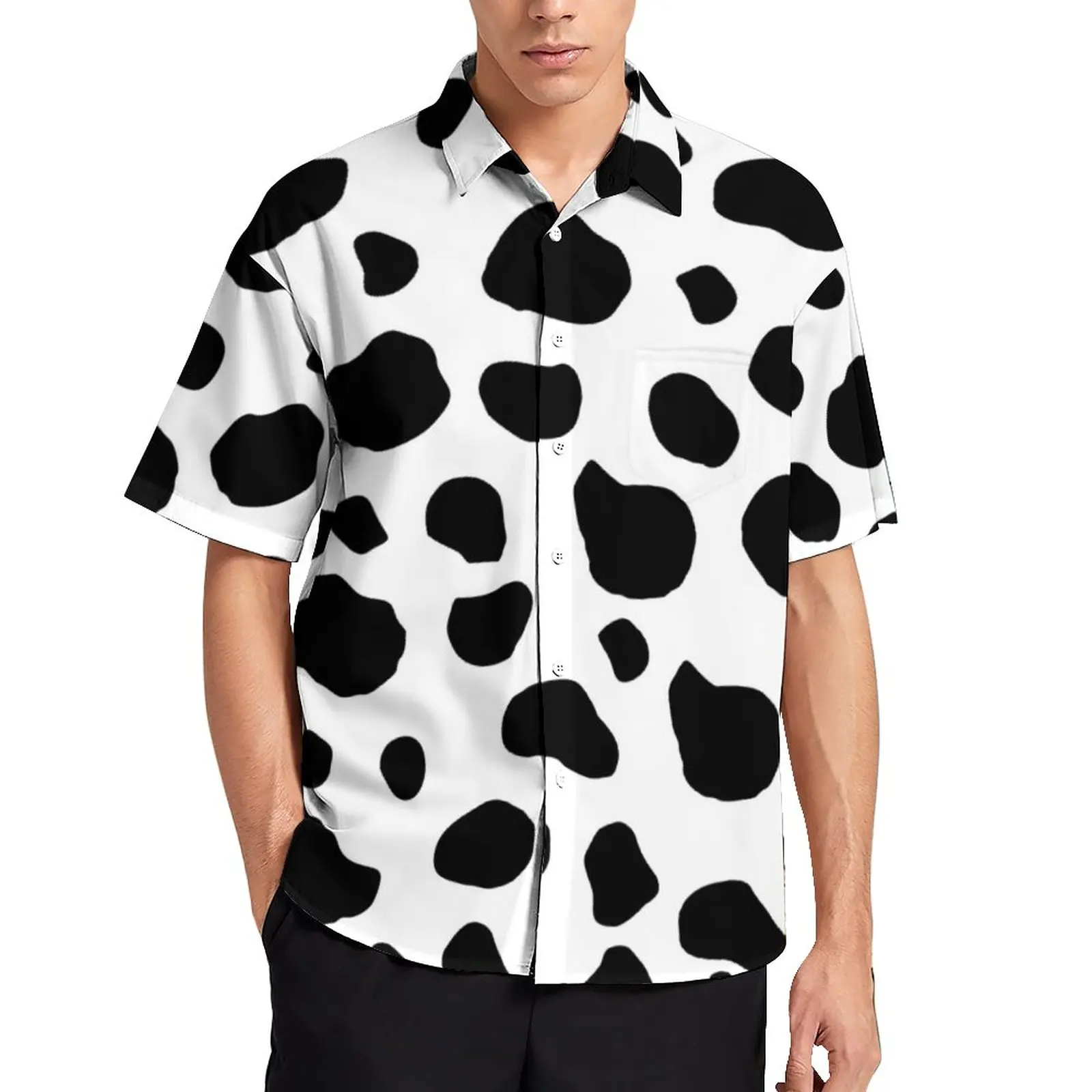 

Пляжная рубашка с принтом коровы, мужские черно-белые повседневные рубашки с животными, Гавайские блузки с графическим принтом, крутая одеж...