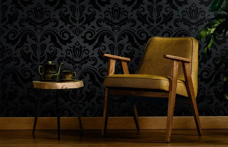 

Art Deco Dark Damask Wallpaper | Self Adhesive Wallpaper, Removable Wallpaper, Temporary Wallpaper, Peel and Stick Wallpaper #31