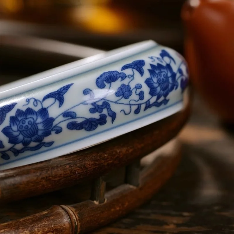 Сине-белая рыбья водоросли с узором ретро коврик для чайной чашки маленький