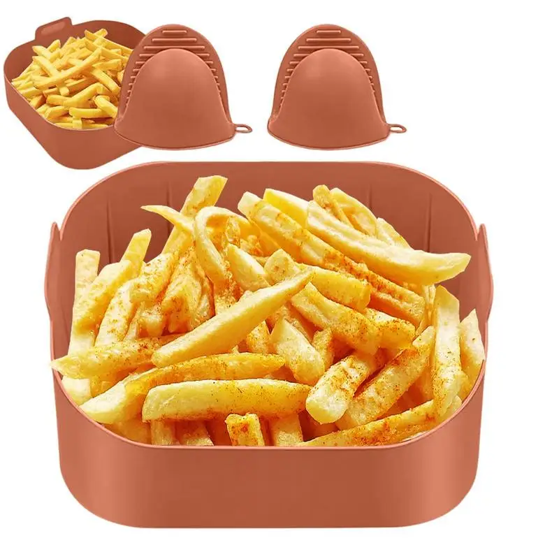 

Square Reusable Air Fryer Silicone Basket Easy Cleaning Heat Resistant Air Fryer Silicone Pot Square Silicone Liners For Air