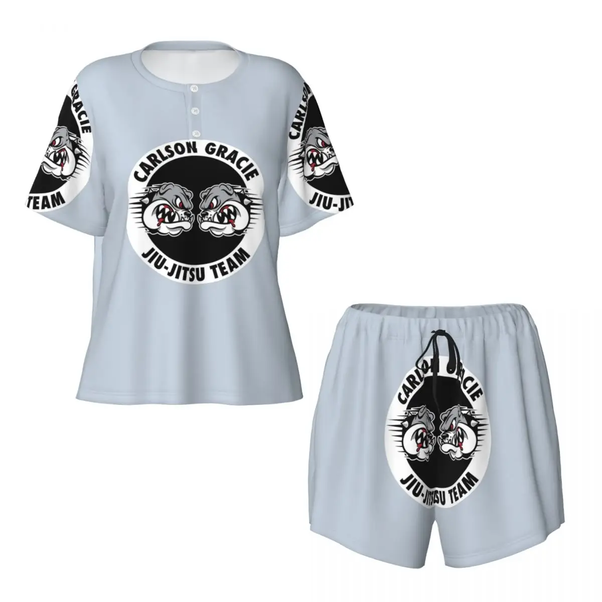 Фото Ночная рубашка Carlson Gracie Jiu-Jitsu Team с круглым вырезом и короткими рукавами для сна, женская мягкая пижама, комплект с короткими штанами №1
