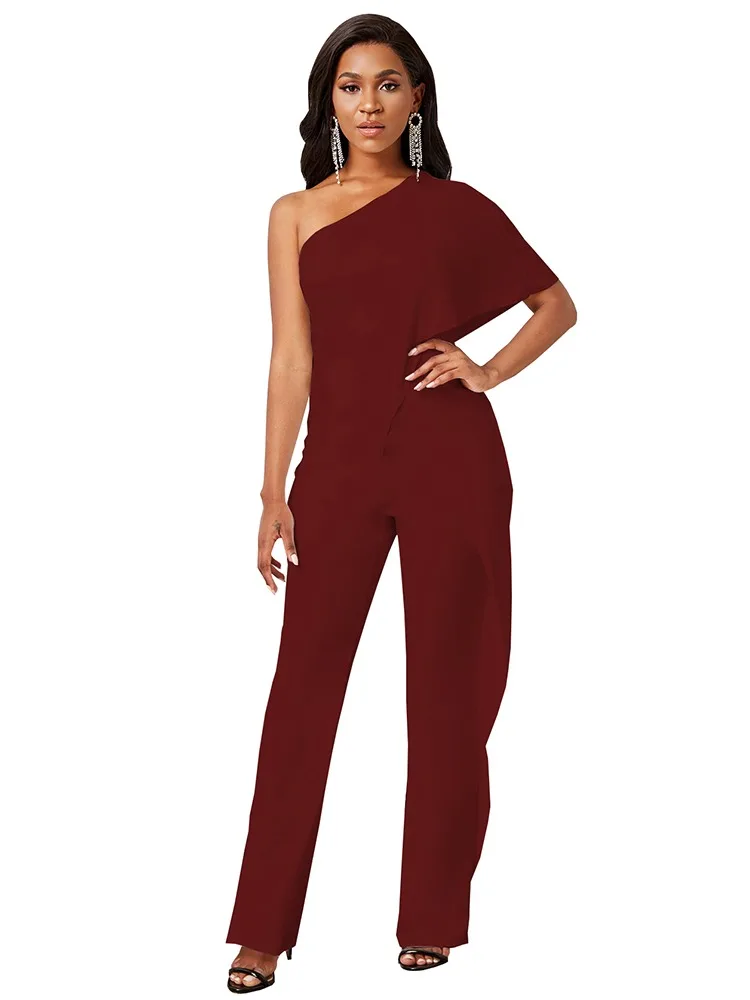 

Sets Outifits 2023 New Solid Single Shoulder Diagonal Collar Work Jumpsuit Office Lady Of One Fashion Casual Pieces For Women