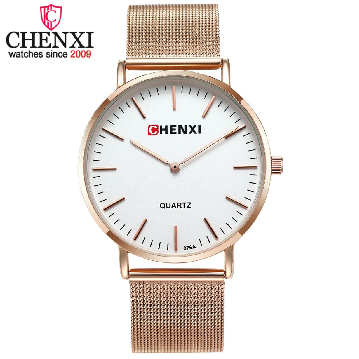 

CHENXI Brand Rosegold Ultra-thin Wristwatch For Men High Quality Mesh Steel Bracelet Quartz Watches Relogio