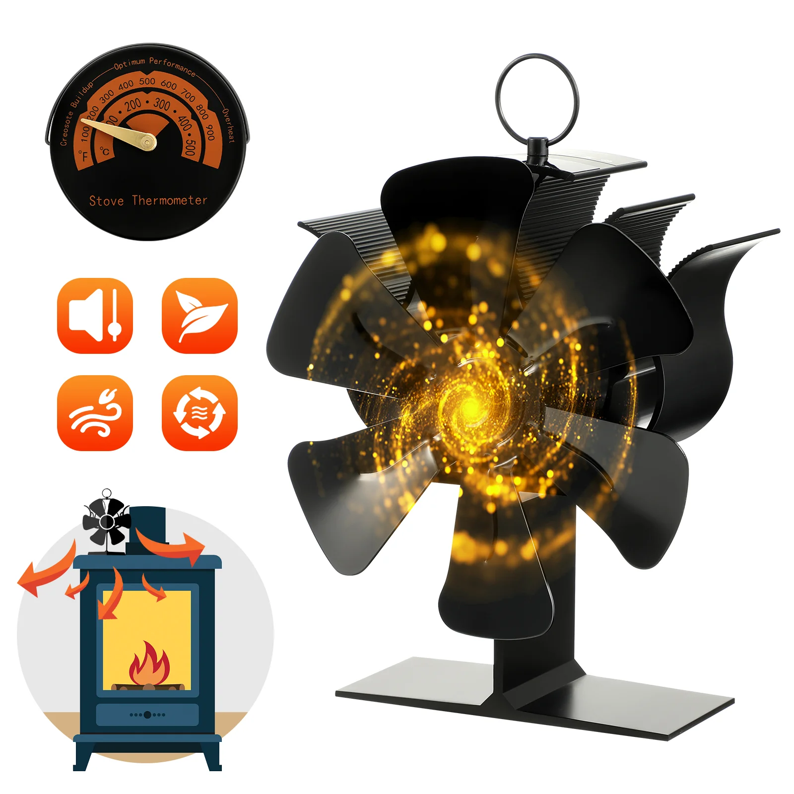 

Stove Fan Fireplace Wood Heat Powered Blower Accessories Fans Non Electric