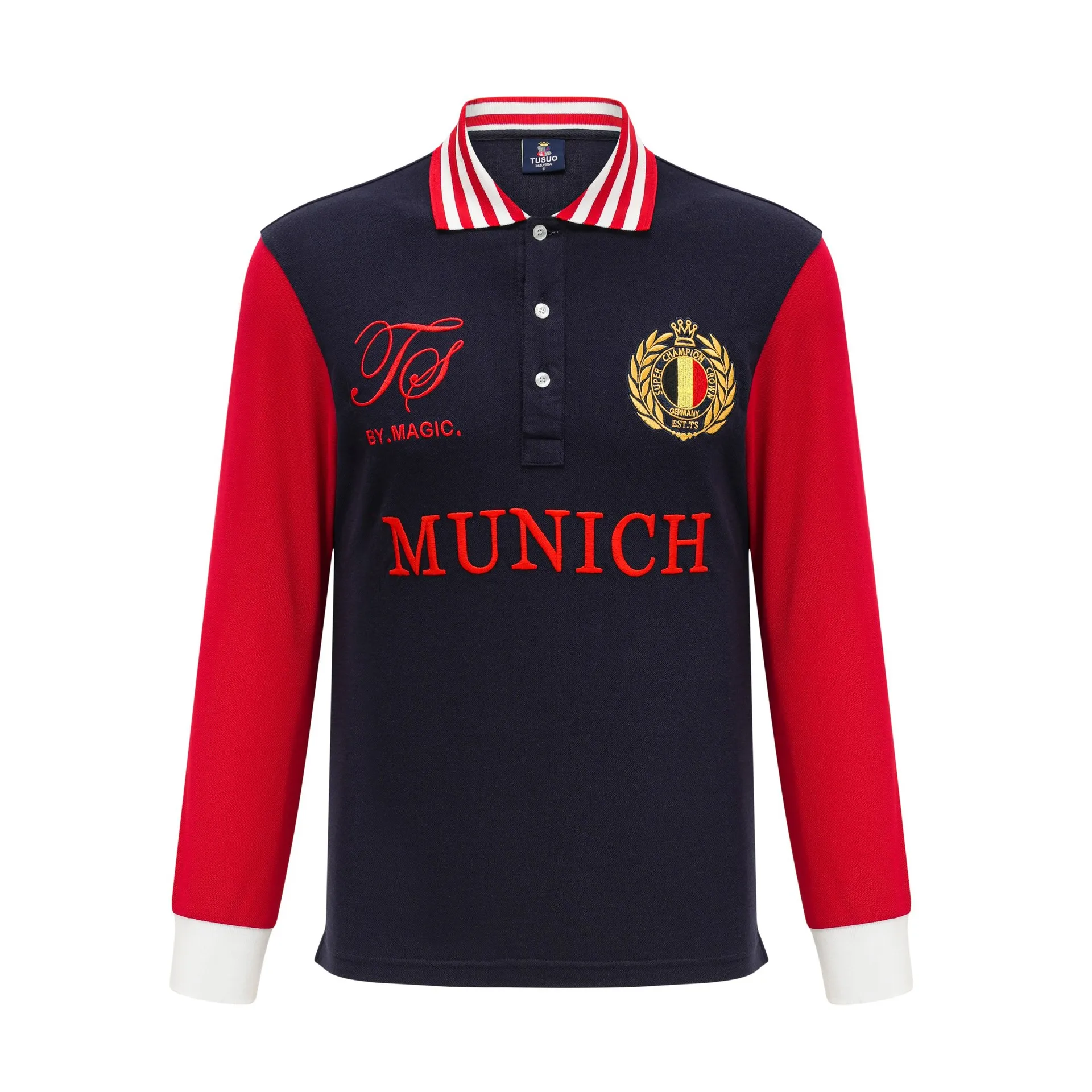 

New Trend Large Sleeve Polo Shirt for Men MADRID High end Fashion Sports Leisure Light Luxury Pure Cotton Contrast Embroidery