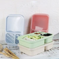 wheat straw compartments microwave heating lunch box outdoor portable students cafeteria snack box