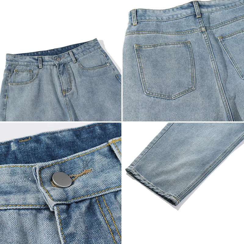 Men's Spring New Solid Wash Straight Tube Ins Trendy Jeans
