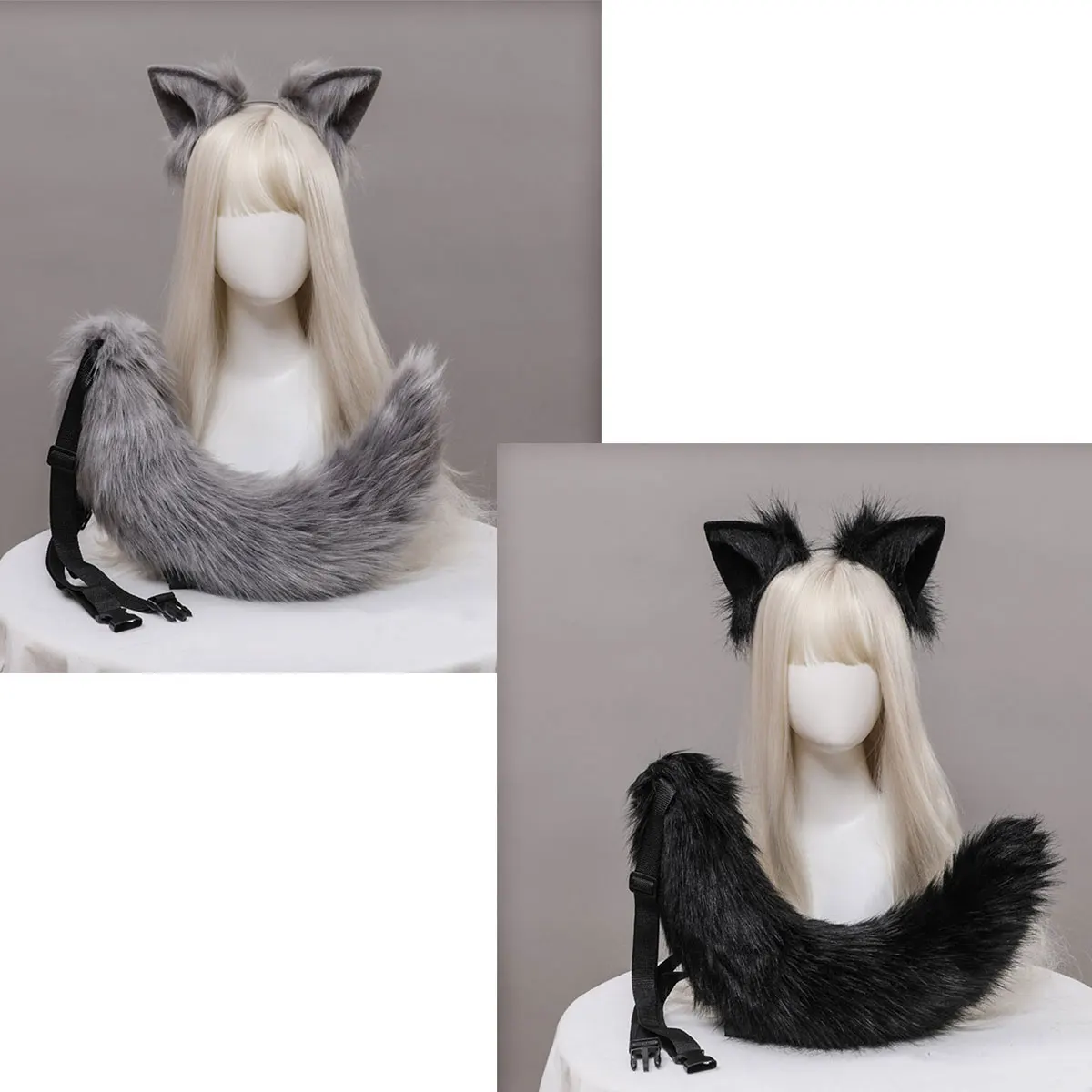 

Fox Ears and Tail Set Faux Fur Cat Ears Headband Long Furry Fox Tail Animal Cosplay Cute Head Accessories Set for Cosplay Party
