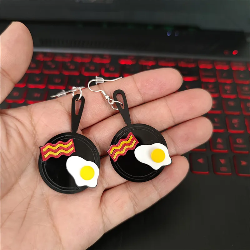 KUGUYS акриловые трендовые ювелирные изделия Пан стейк жареное яйцо Висячие серьги