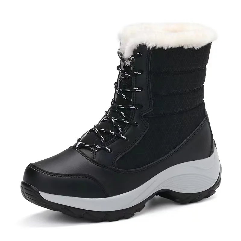 Size 35-42 Women Snowshoes Winter New Suede Thickened Shoes Girls Korean Version Of High-top Lace-up Waterproof Cotton Boots
