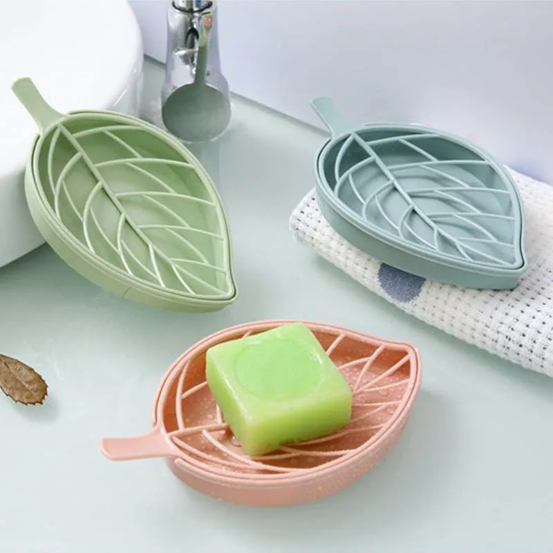 

1PC Plastic Sopa Container Leaf Shape Portable Soap Dish Bathroom Accessories Multi-functional Double Layer Soap Box