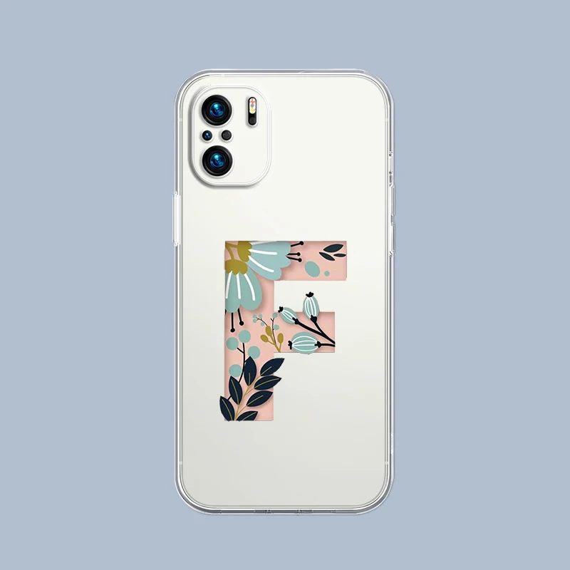 Фото Чехол для телефона с розовыми цветами и инициалами F-M для Xiaomi Redmi Note 15 14 13 12 5G 10 11 Pro 4G 15C 14C 13C 12C 10C 9C №2