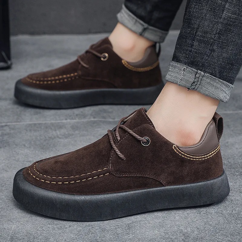 Мужская обувь цвета хаки в стиле ретро осенняя модная замшевая повседневная для