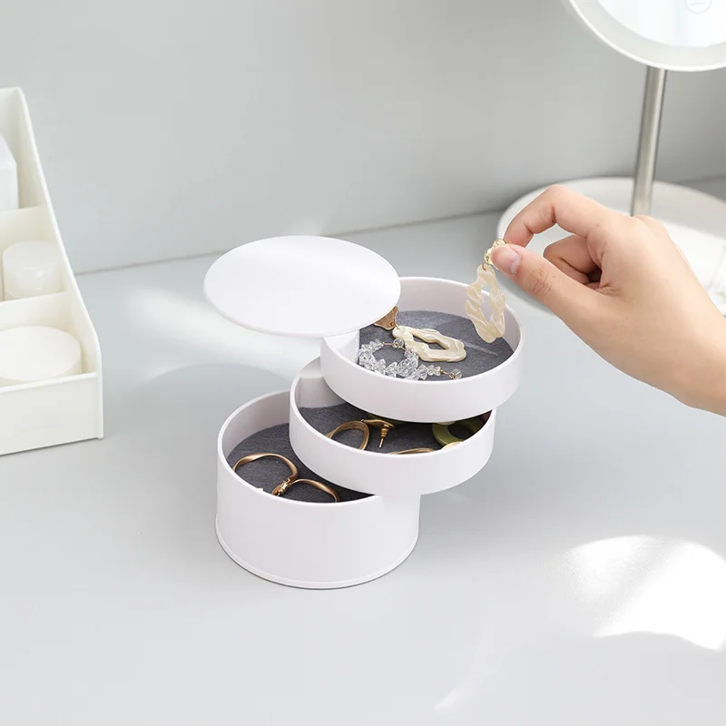 Plastic Jewelry Organizer with Earring Necklace Storage Box Modern Simple Rotary Multi Layers Jewelry Classification Tary