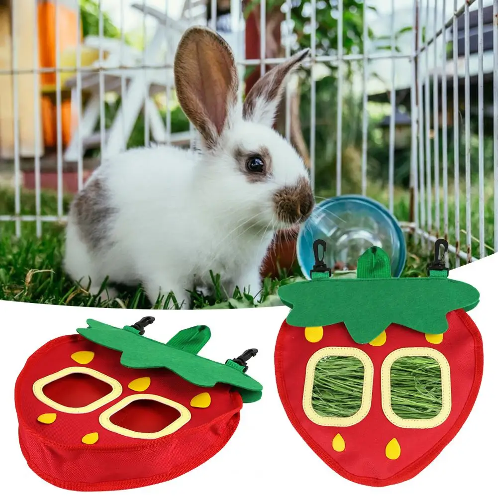 

Rabbit Hays Feeder 2 Holes Waterproof Oxford Cloth Feeding Bag Strawberry Shape Guinea Pig Hamster Food Hay-Bag Pet Supplies