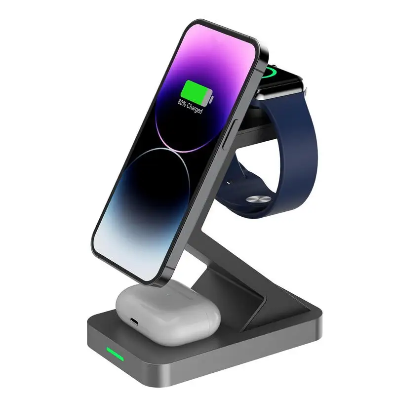 

3-in-1 Magnetic Wireless Charger Station For Apple Watch Cellphone Earphones 15W Fast Charging Base Dock Stand Holder Bracket