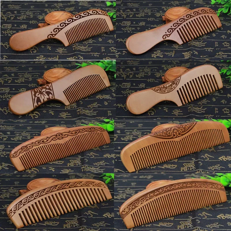 New in PC Natural Peach Wood Handcrafted Fine Tooth Comb Anti-Static Head Massage Classic Comb Hair Styling Hair Care Tool free