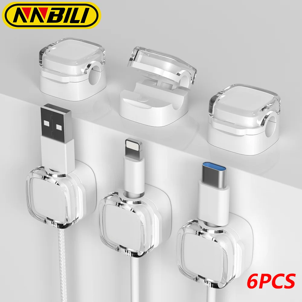 Фото NNBULI Новый магнитный зажим USB-кабель Гладкий регулируемый акриловый универсальный устройство для намотки кабеля под столом для управления проводом ﻿ №1