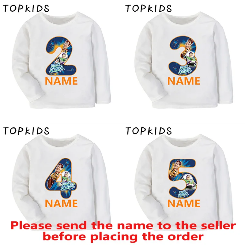 

Disney Toy Story Buzz Lightyear Woody Boys T shirt 1 2 3 4 5 6 7 8 9 Years Birthday Bow Kids Long Sleeve T-shirts Girls Clothes