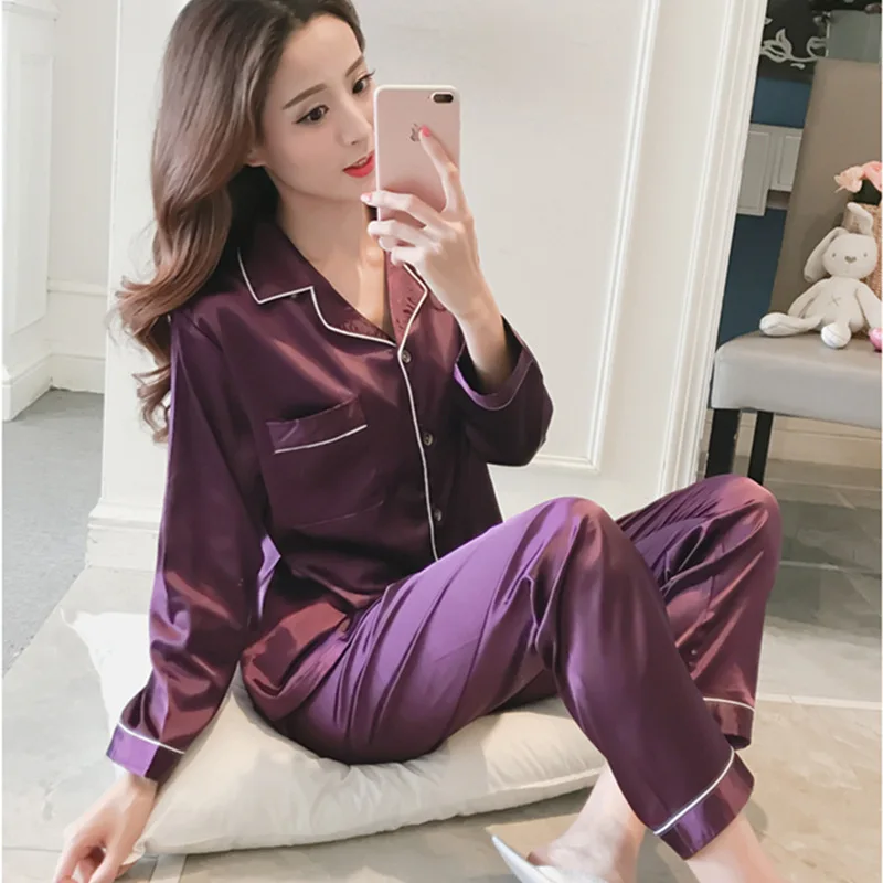 2022 New Fashion Womens Silk Satin Pyjama Set Sleepwear Pajamas Suit Female Sleep Two Piece Set Women's Loungewear Plus Size
