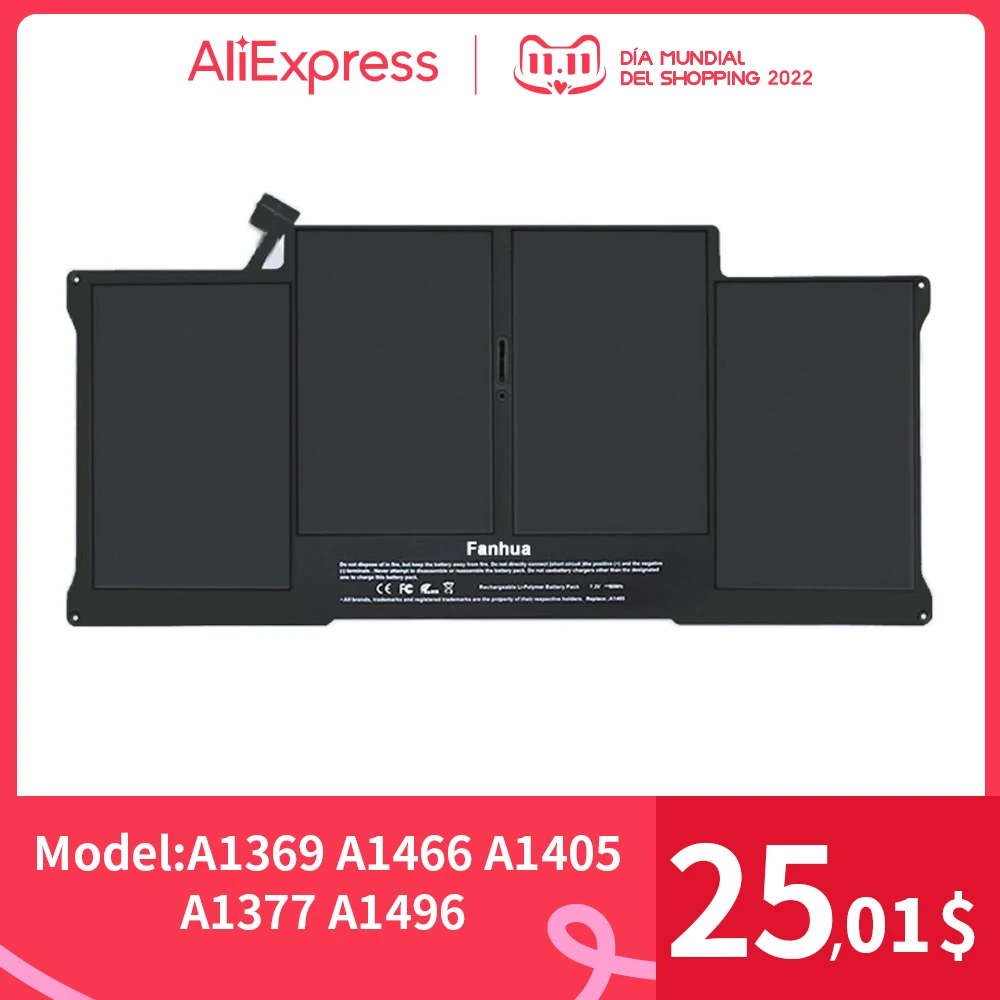 Аккумулятор Fanhua 7 3 В 7200 мАч A1405 для ноутбука Apple Macbook Air 13 &quotA1369 2010 2011 A1466 2012-2017 замена