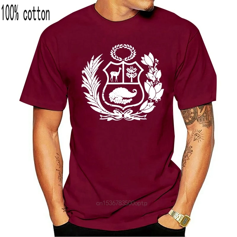 Мужская одежда мужская футболка с коротким рукавом перуанским гербом белая