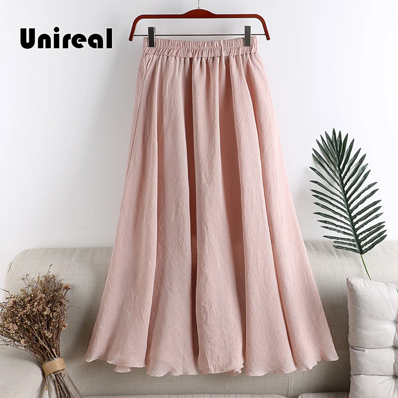 

Женская Юбка-миди из хлопка и льна, с высокой талией