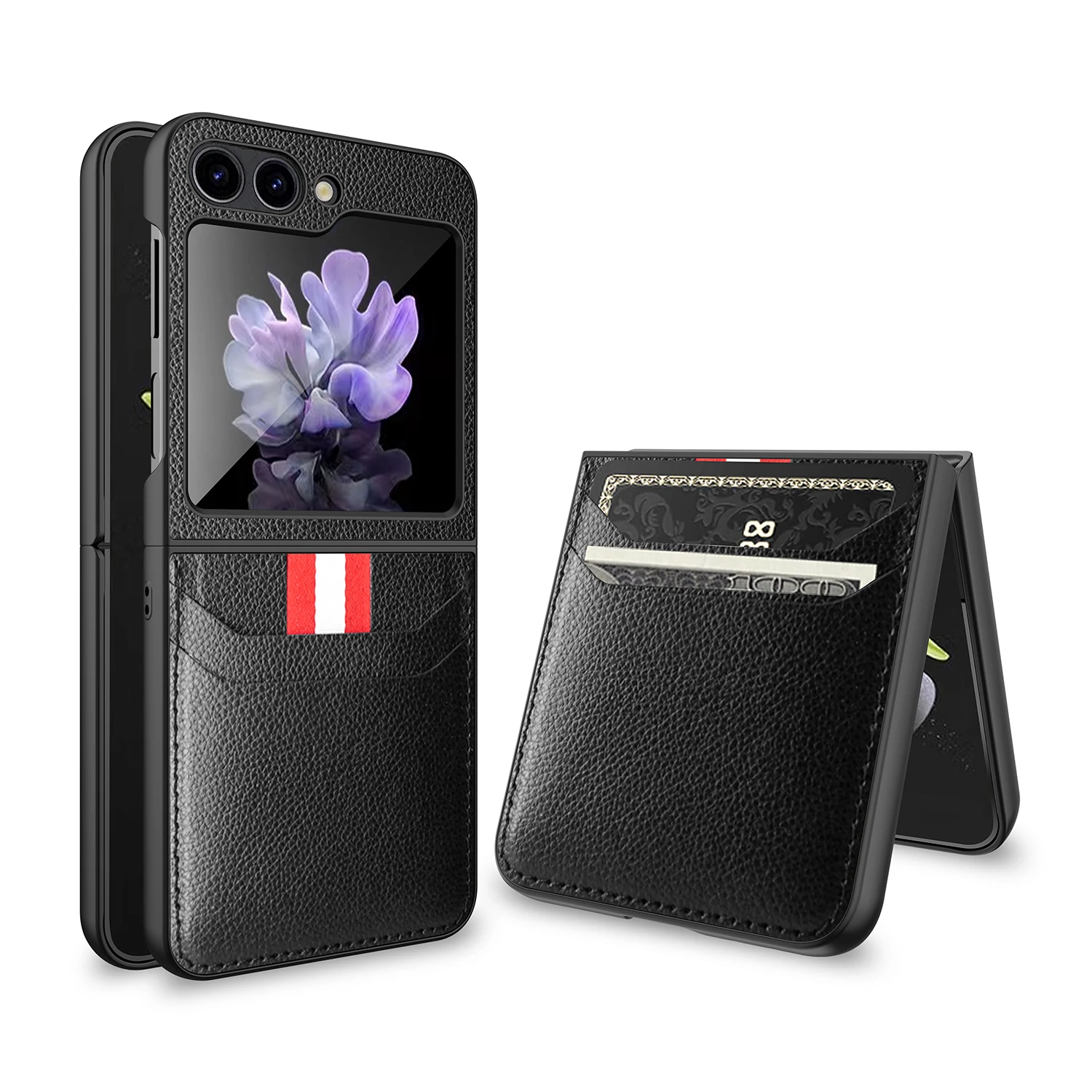 

Leather Phone Case for Samsung Galaxy Z Flip 5 Zflip5 Flip5 Luxury Shockproof Separate Stitch Back Cover With Credit Card Slot