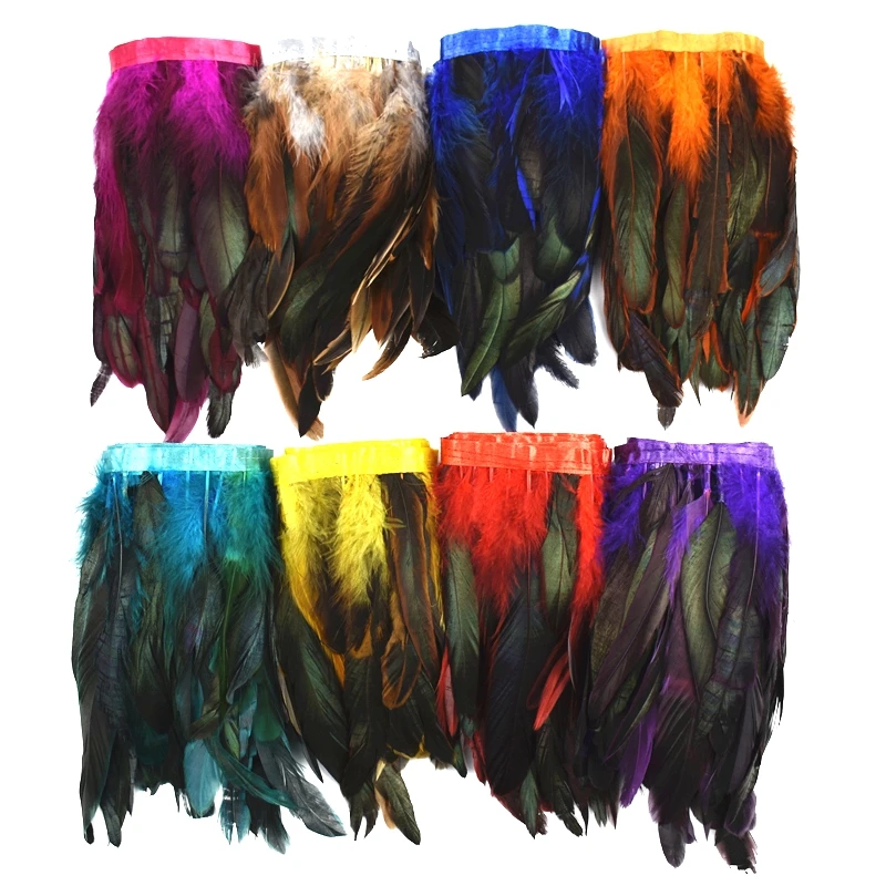 

1Meters Rooster Feathers Fringe Trim on Tape Chicken Cock Pheasant Feather for Clothes Ribbon Sewing Trimmings Decoration Decor