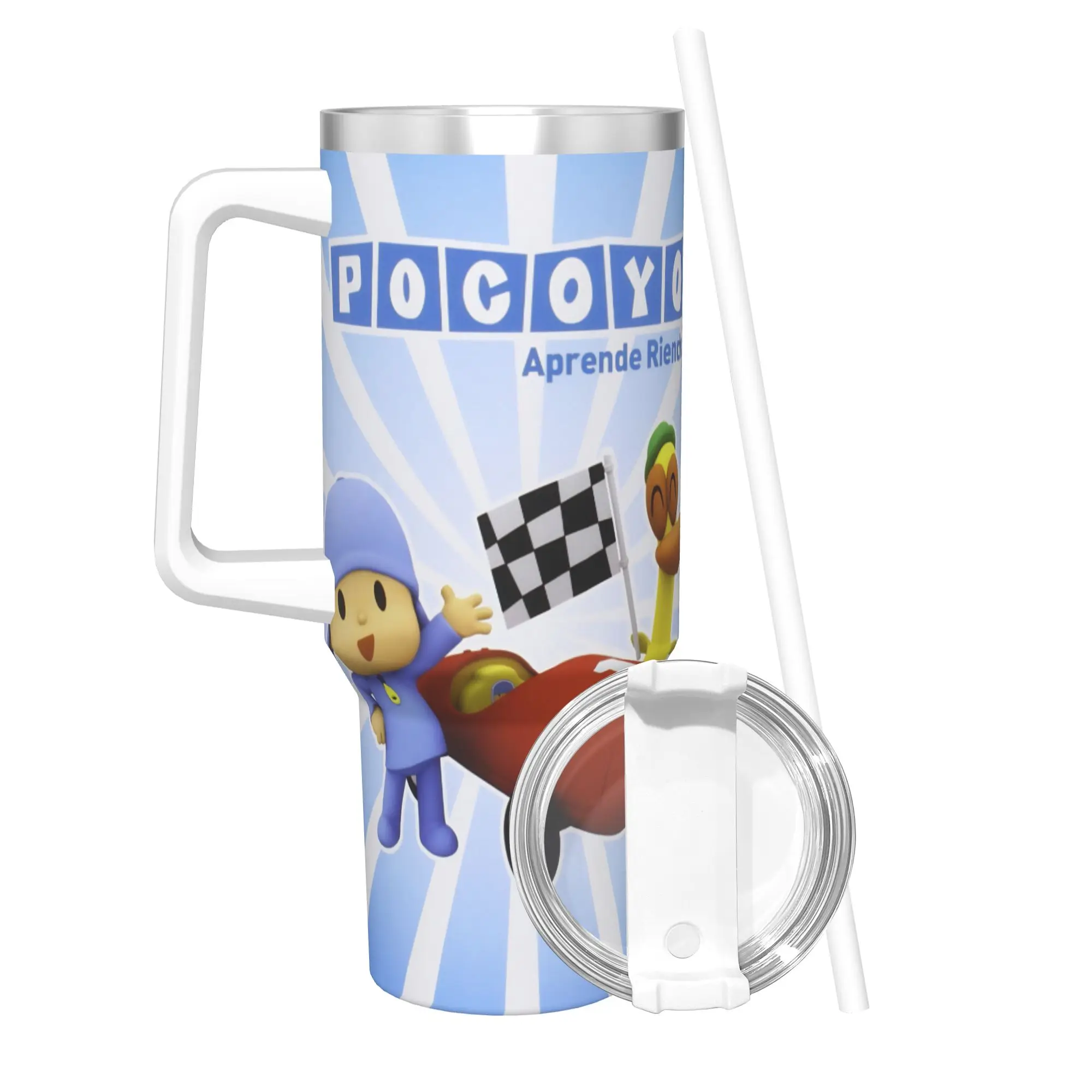 Фото Термокружка из нержавеющей стали с мультяшным дизайном P-Pocoyo, милая, сохраняющая тепло, для холодных напитков, автомобильная кружка, бутылка для воды для вождения №2