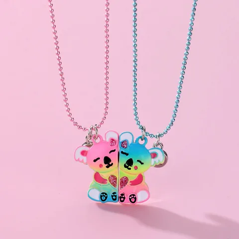 Ожерелье Lovecryst для девочек, милый магнитный кулон коала в виде медведя, лучшего друга, сестры, подруги, детское ювелирное изделие, хороший подарок, 2 шт./комплект